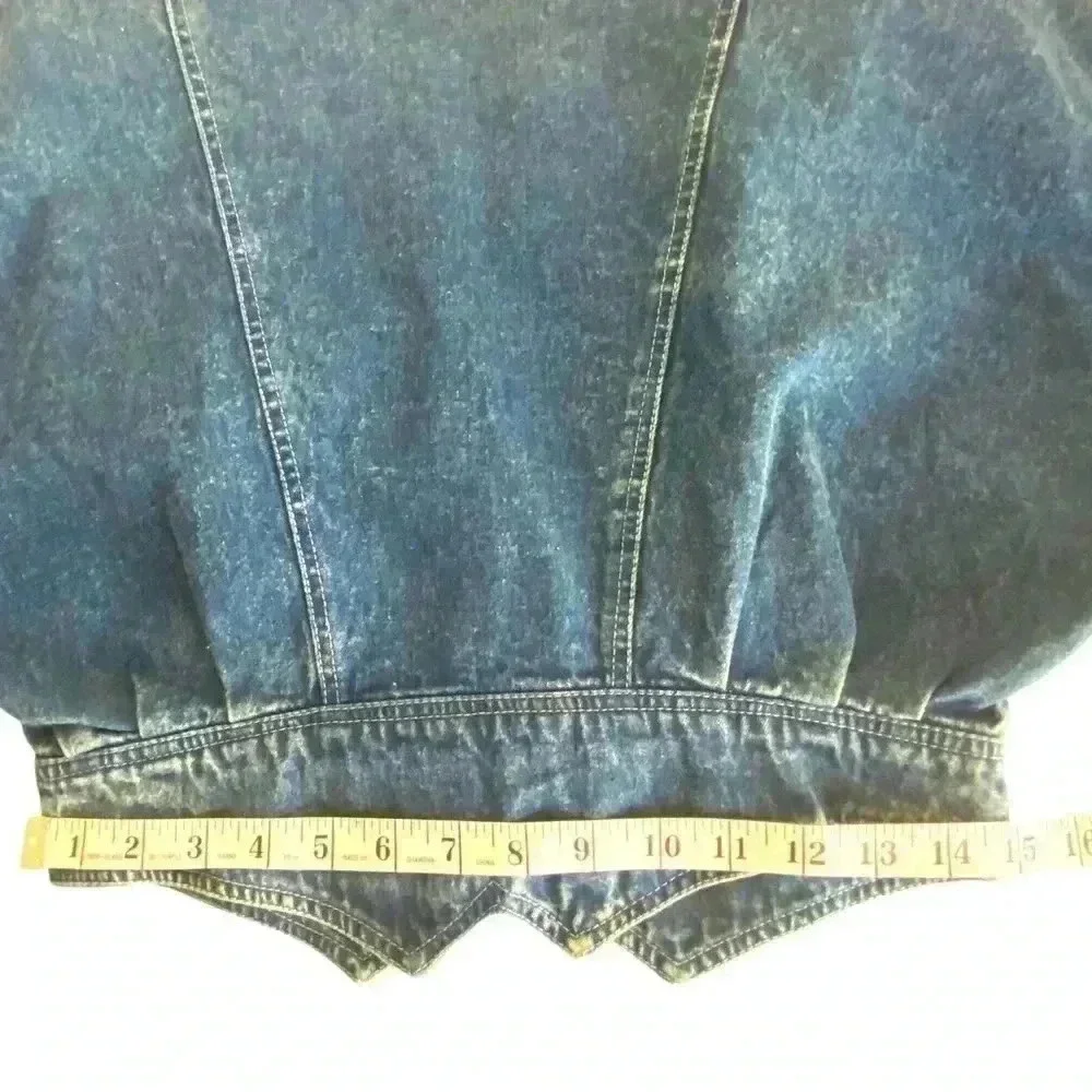 Vintage 80s Denim Jean Jacket Embroidered Double Breasted Acid Wash Size… - Picture 10 of 10